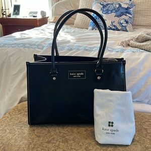 Kate Spade Large Black Leather Tote Bag Purse Top Handle Diaper Bag Maxi